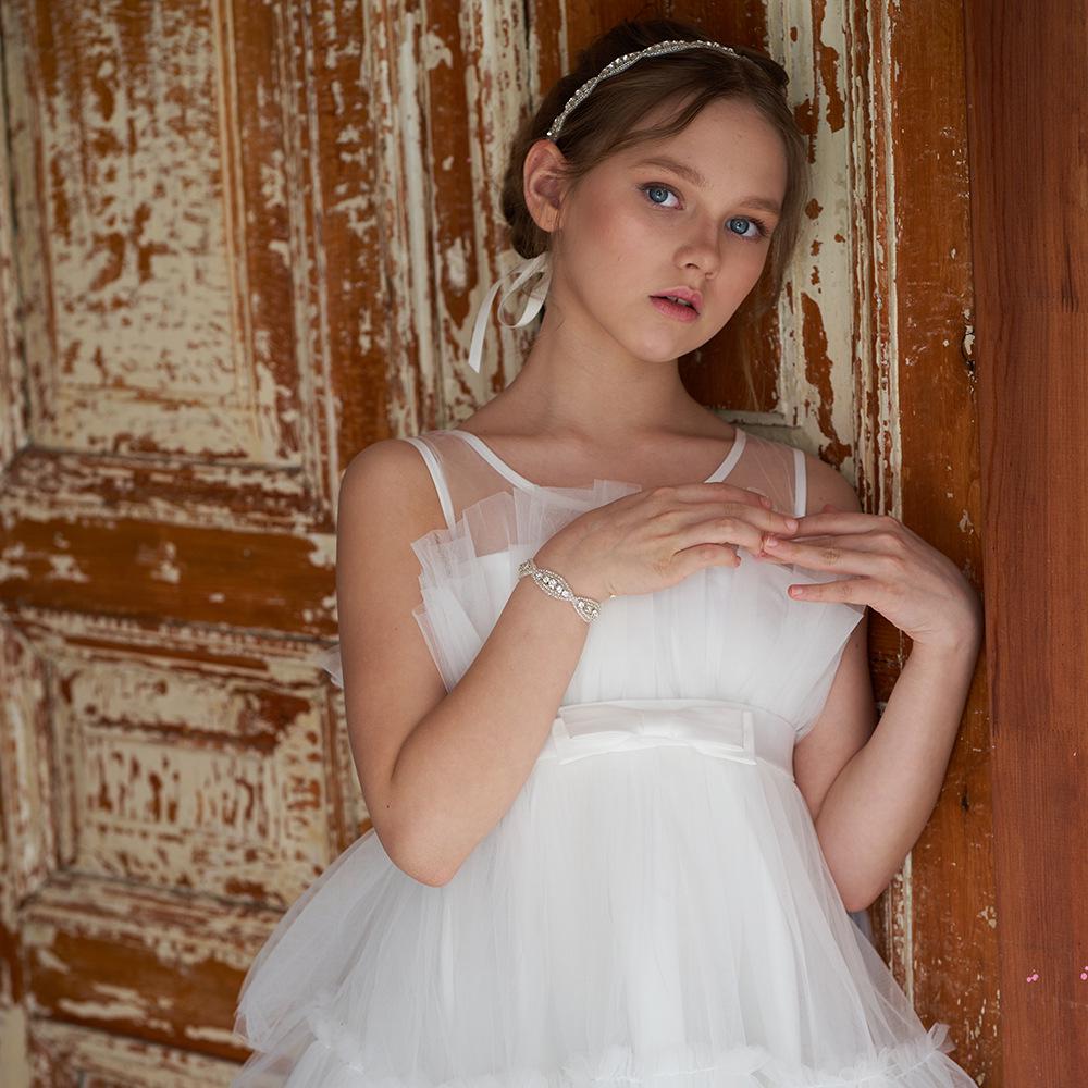 Girls' Princess Layered Puffy Train Gown for Piano Performances & Runway