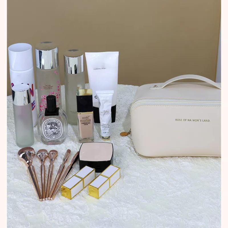 Reise-Kosmetiktasche aus Leder mit großem Fassungsvermögen, tragbar, für Damen, Make-up-Kosmetik, wasserdicht, multifunktionaler Kulturbeutel, Aufbewahrungstasche