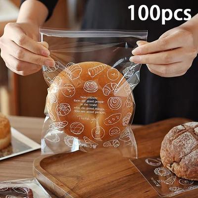 100Pcs Transparent Printed Pastry Bread Self-adhesive Bag Candy Bread Gift Packaged Self-sealing Bags For Party Birthday