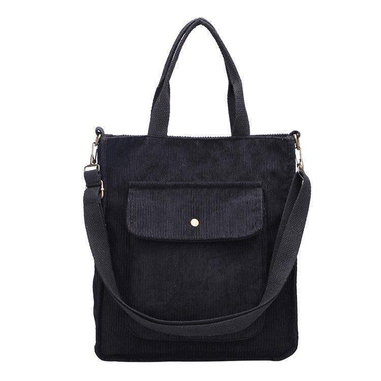 Women's Retro Corduroy Tote - Large Capacity Striped Shoulder or Crossbody Bag