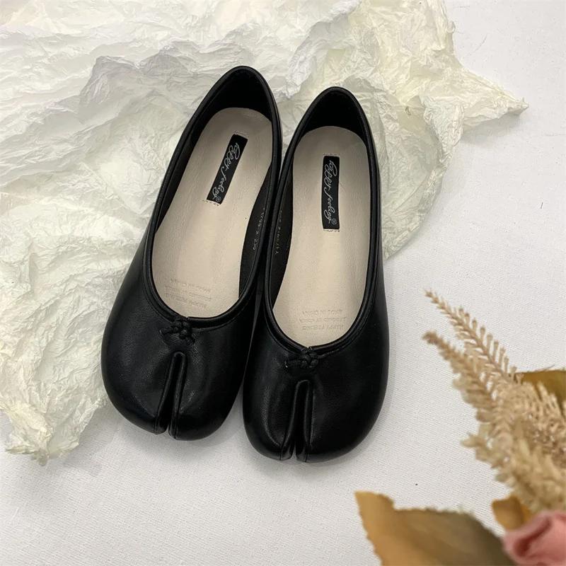 Damen Schwarze Tabi Ninja Schuhe Frau Mikrofaserleder Bequeme Ballerinas Zehentrenner Hausschuhe Weiche Sohle Loafer Damen Mokassins 35-40