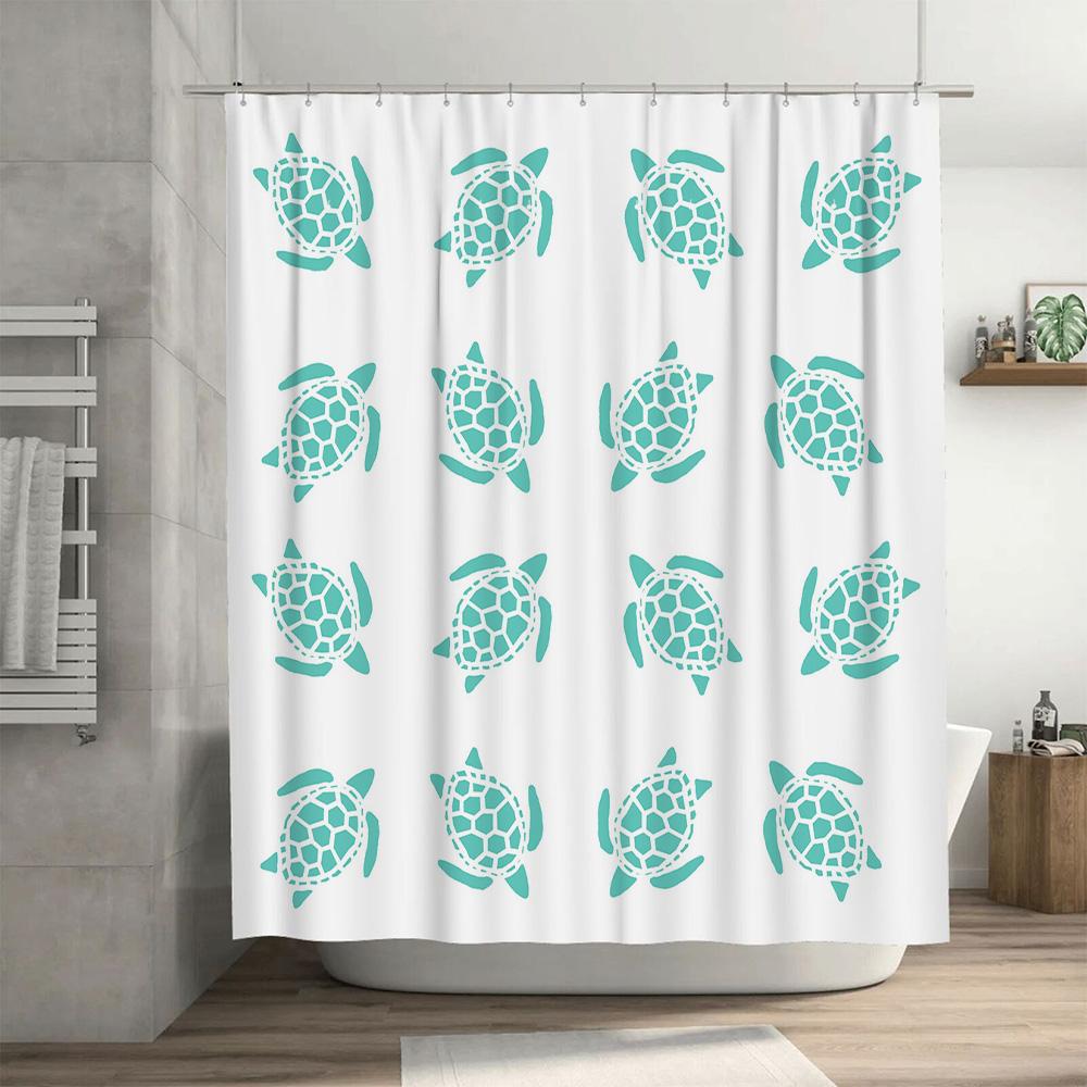 Bath Shower Curtain Decorative Sea Turtle Pattern Waterproof White Polyester Fabric 180x240cm