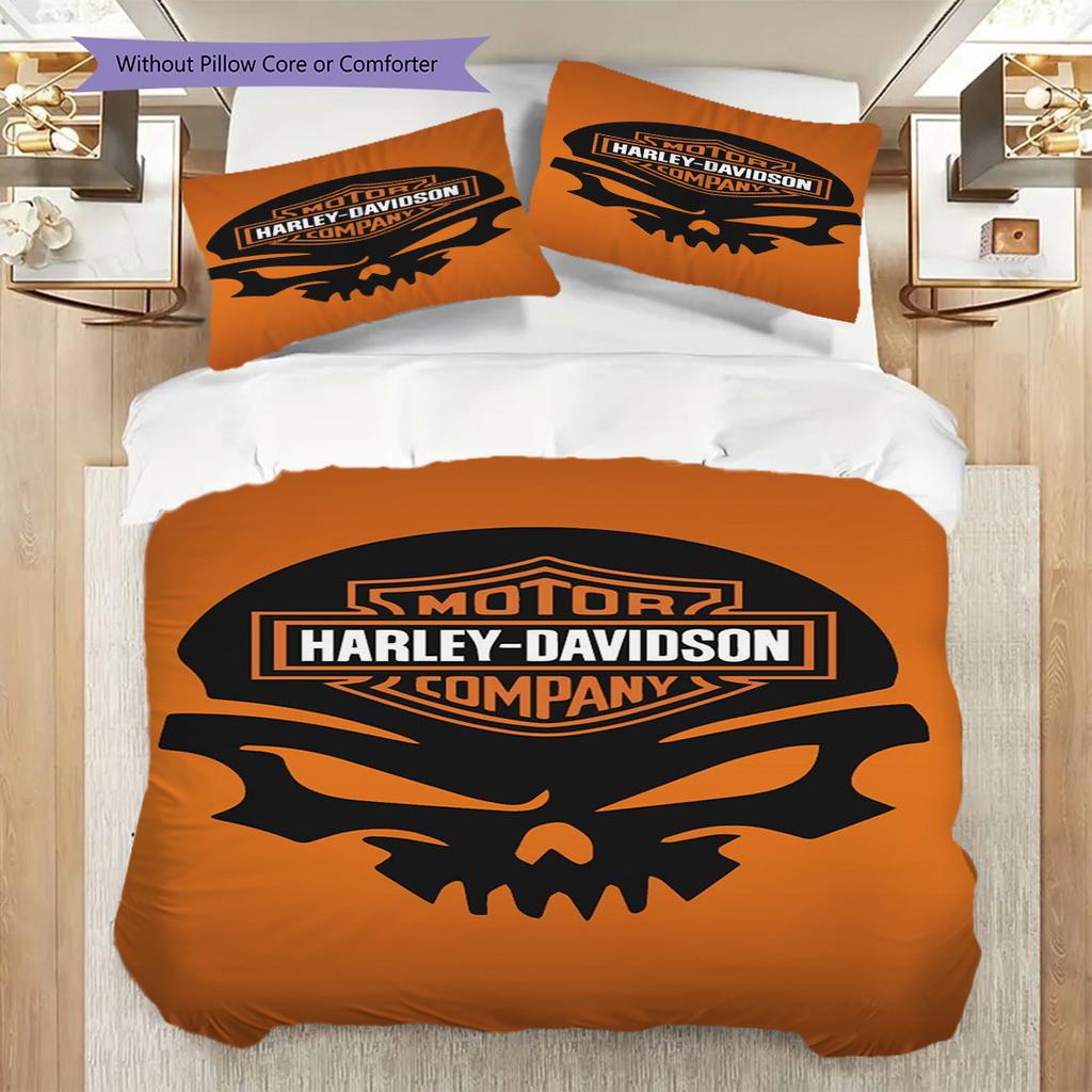 Biancheria da letto vintage Harley-Davidson con bandiera americana(1 * copripiumino + 2 * federa, senza nucleo) Set biancheria da letto Regalo di Natale per compleanno Morbido e confortevole