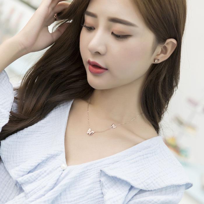 Korean Style Butterfly Necklace in 18K Rose Gold Titanium Steel