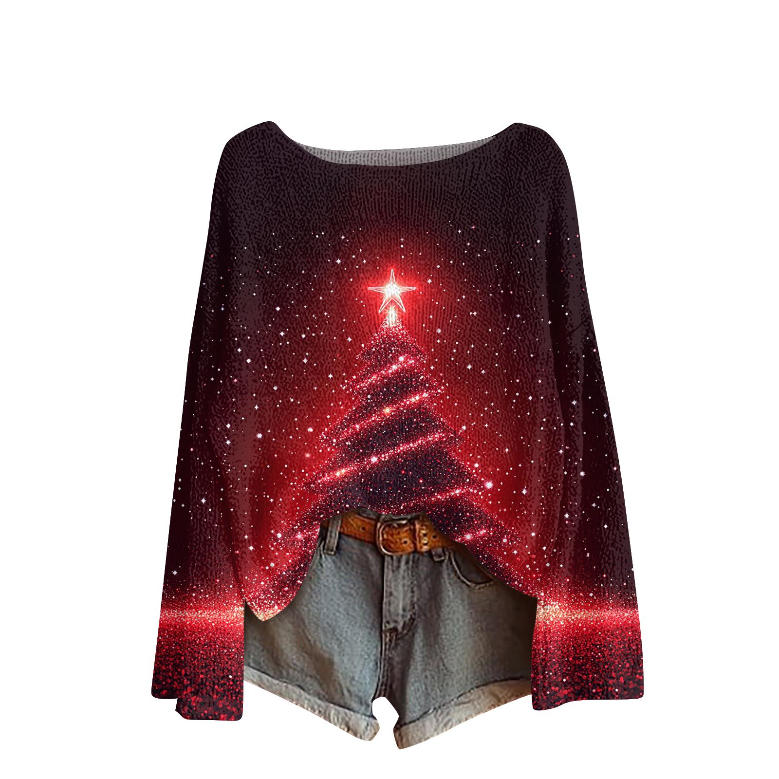 

Женский модный повседневный трикотажный свитер с длинным рукавом и рождественским принтом, круглый вырез L