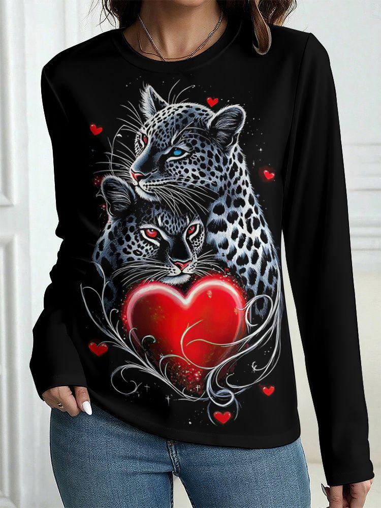 Autumn Leopard 3D Print Long Sleeve T-Shirt Women's Casual T-shirts Fashion Oversized Tops Y2K Tees Streetwear Female Clothing