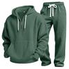 Set bărbătesc premium din tricot waffle, culoare uni, două piese, minimalist, versatil, cu mânecă lungă, pantaloni, ținută sport casual