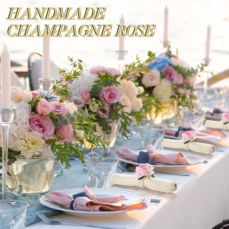 6-2PCS Artificial Flower Napkin Rings Rose Napkin Ring Serviette Buckles Holder Table Decoration Wedding Valentine's Day Party