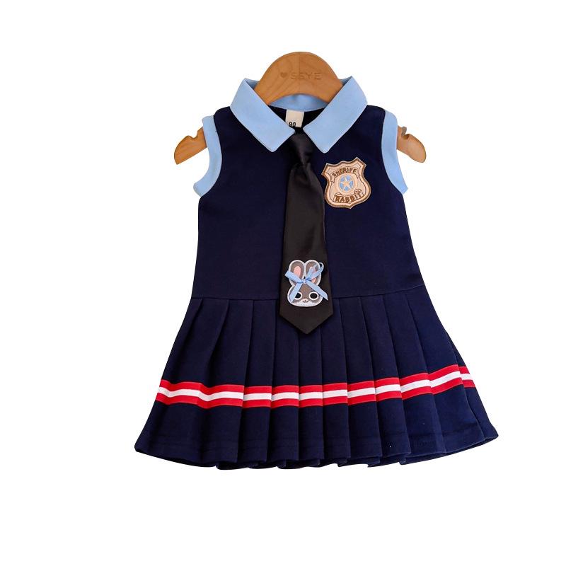 Girls' Sleeveless Pleated Academy Dress - Summer Korean Style with Tie AXA1058
