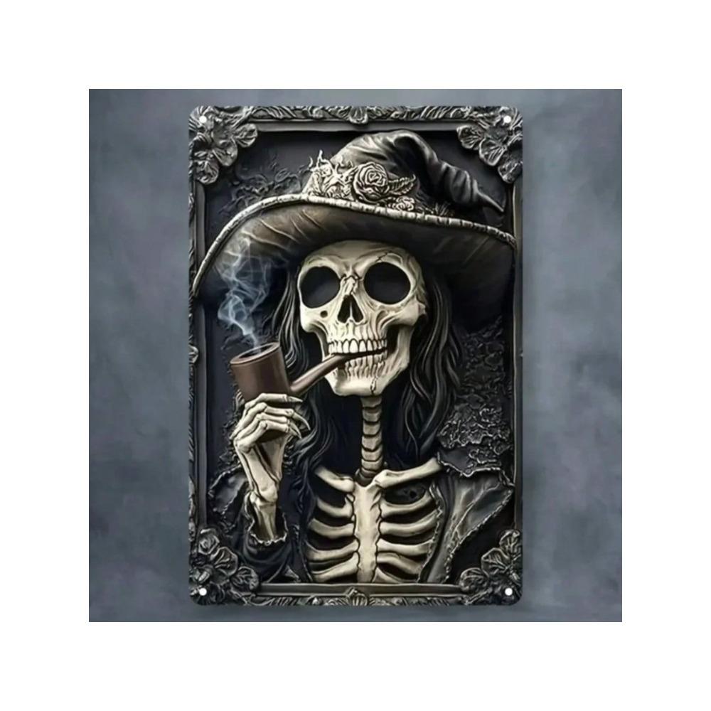Retro Metal Wall Art Skull Witch Sign Cutout Decor for Bar Pub