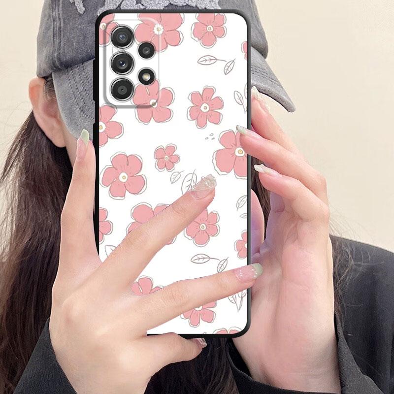 Funda de Flor Linda Para Samsung Galaxy A71 A31 A51 A32 A72 A52 A23 A13 A33 A21s A22 A53 A11 A52s A12 Cubierta Suave Negra Mate Armor
