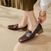 Fashion 2025 New Genuine Leather Women Shoes Fashion Square Toe Slip-On Shallow Pumps  Thick Heel Spring Shoes Women Zapatos De Mujer