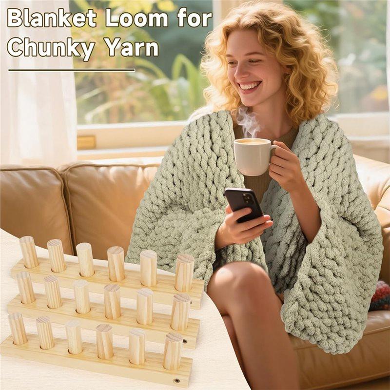 Wooden Loom Kit For Blankets- Extra Jumbo Chunky Yarn Crochet Knitting Tool, 39 Inch DIY Handmade Yarn Crafting Set