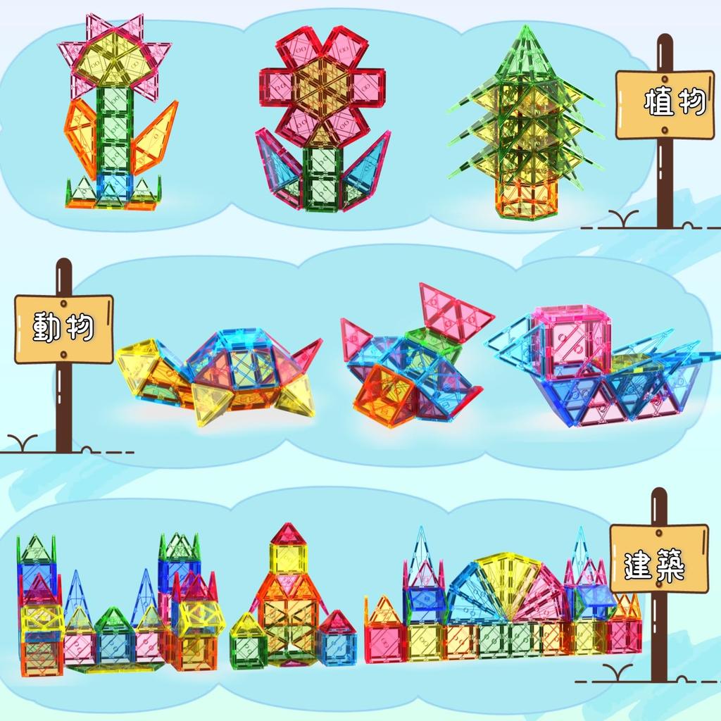 Magnetic Blocks 88PCS Transparent Color Educational Toy Magnetic Blocks Building Blocks Ages Christmas Safe ABS Japanese Instruction Manual 7.5cm 3,