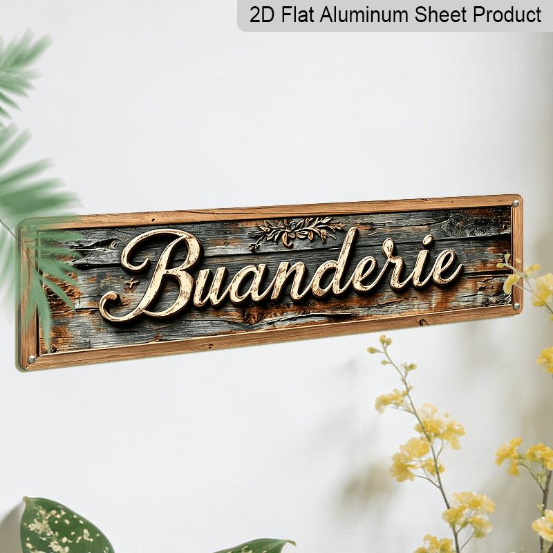 2D Flat, 1pc, French Buanderie Aluminium Decorations Sign Family Wall Plaques Decorations Sign Farmhouse Entryway Rustic Plaques Art with Quotes for