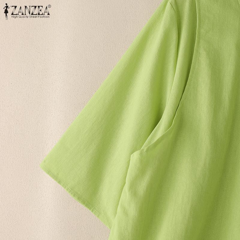 ZANZEA Women Summer Round Neck Loose Casual Half Sleeve Blouse