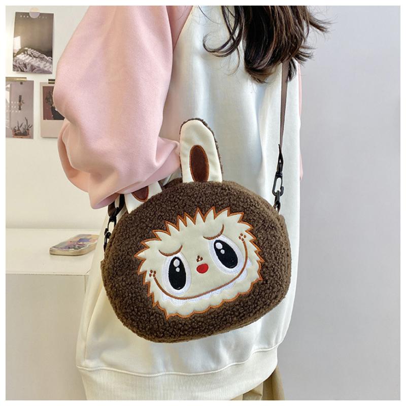 2025 New Popular Bubble Mart Oblique Span Bag Large Capacity Soft Touch Short Plush Children Shoulder Bags Ugly Cute Cartoon Kid Storage Crossbody Bag