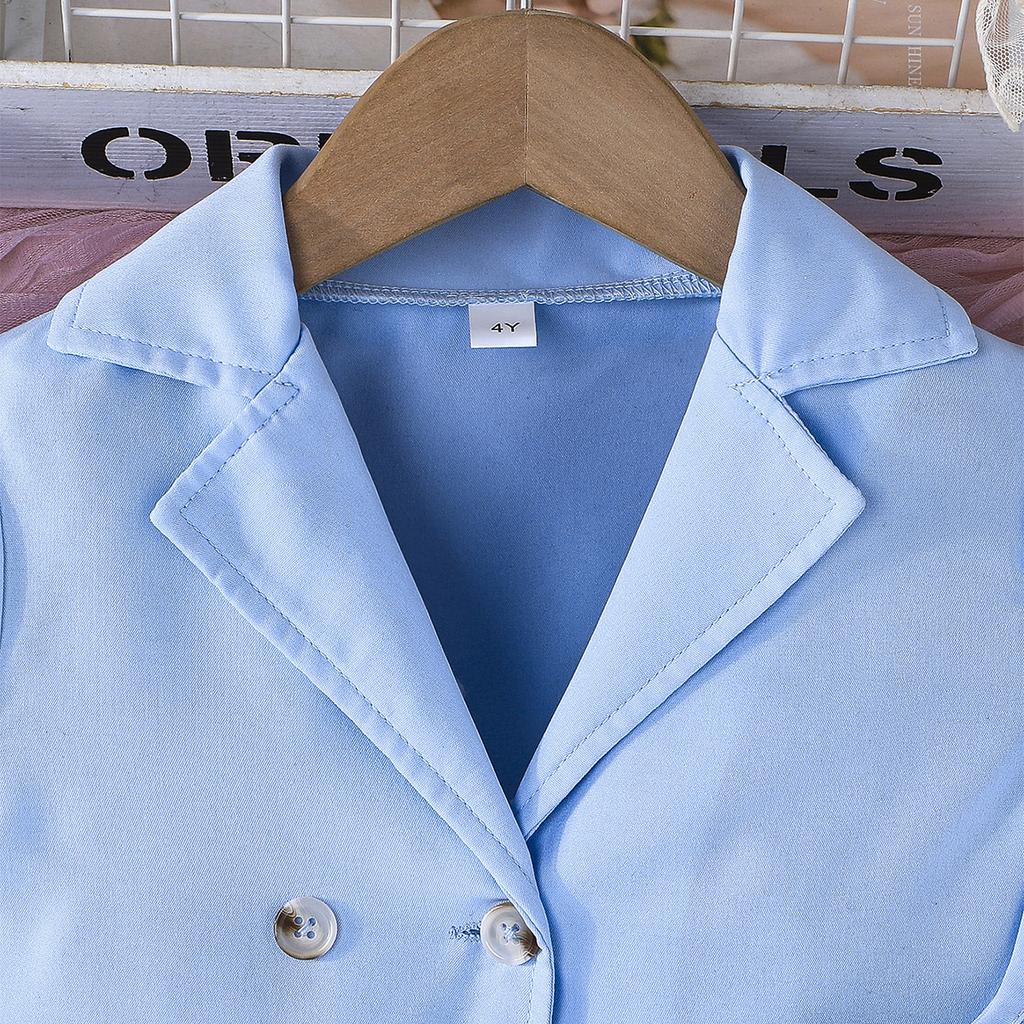 Mädchen Mode Kleid 2025 Sommer Kinder Süße Solide Kurzen Mantel + Floral Stickerei Mesh Slip Kleid Set