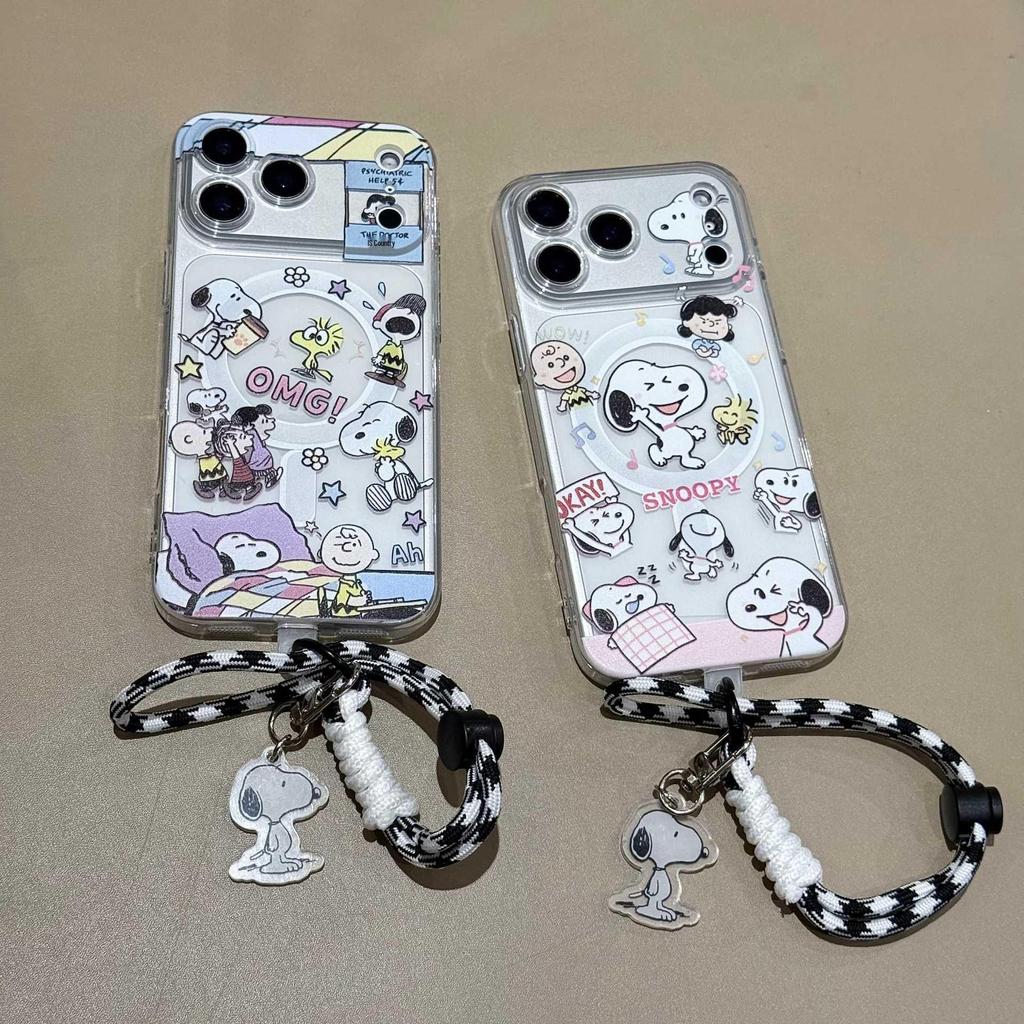 Snoopy Magnetic Phone Holder for iPhone 17 Pro Max Case, Cartoon Transparent Design for Apple 16 Pro