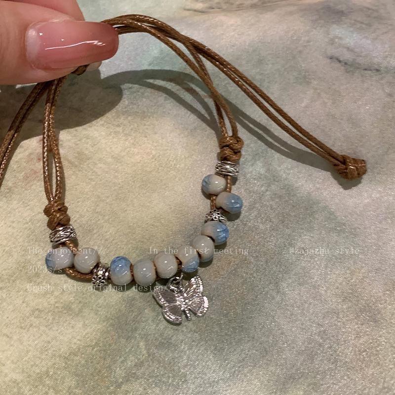 Summer 2024 Retro Butterfly Ceramic Beaded Bracelet: New Chinese Ethnic Style Jewelry for Women