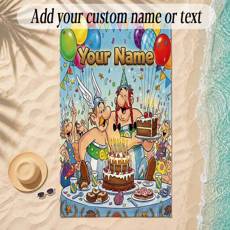 Beach TowelAsterix & Obelix Custom Name Text Personalized Soft Towel for Beach Pool Indoor Home Decor Gift