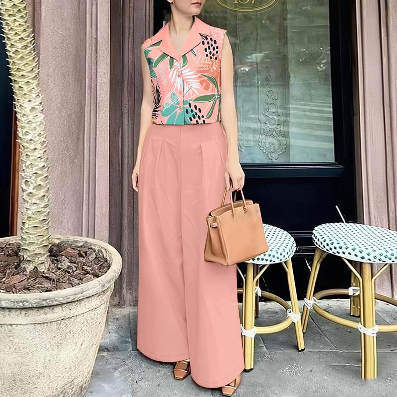 

ZANZEA Женские повседневные топы-майки с принтом и брюки Летние костюмы-двойки 5XL розовый