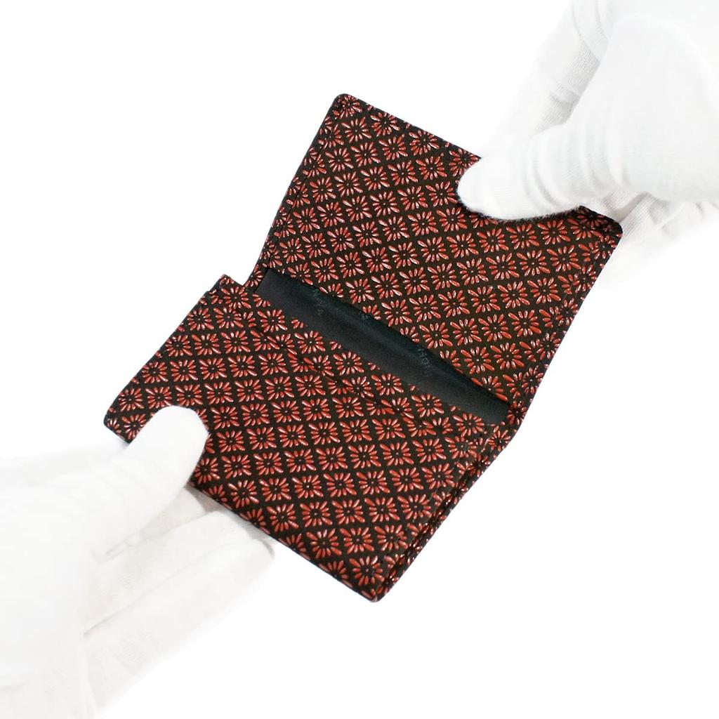 [Inden-ya] Inden Business Card Case, Large Capacity, Deerskin Leather, Black with Red Lacquer, Diamond and Chrysanthemum Pattern, 2501-21-017