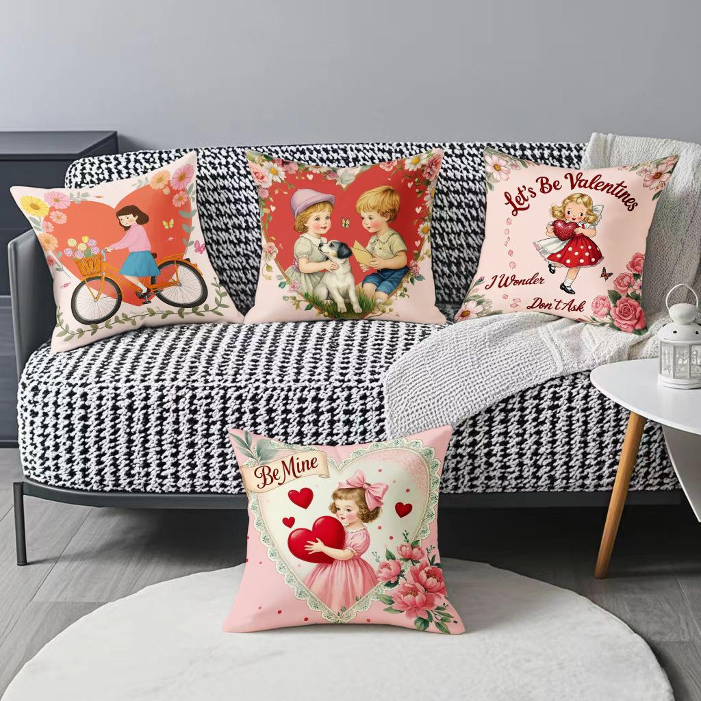 Valentine's Day Pillow Case Home Illustration Decoration Living Room Sofa Cushion Cover Linen Digital Letter Printing