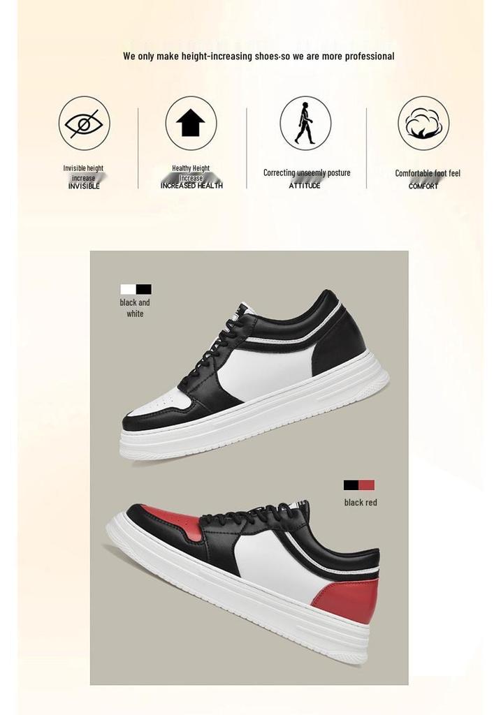 Men's Height Increasing Platform Board Shoes - Thick Sole, Color Blocking, Spring Low-Top Cowhide Sports Sneakers