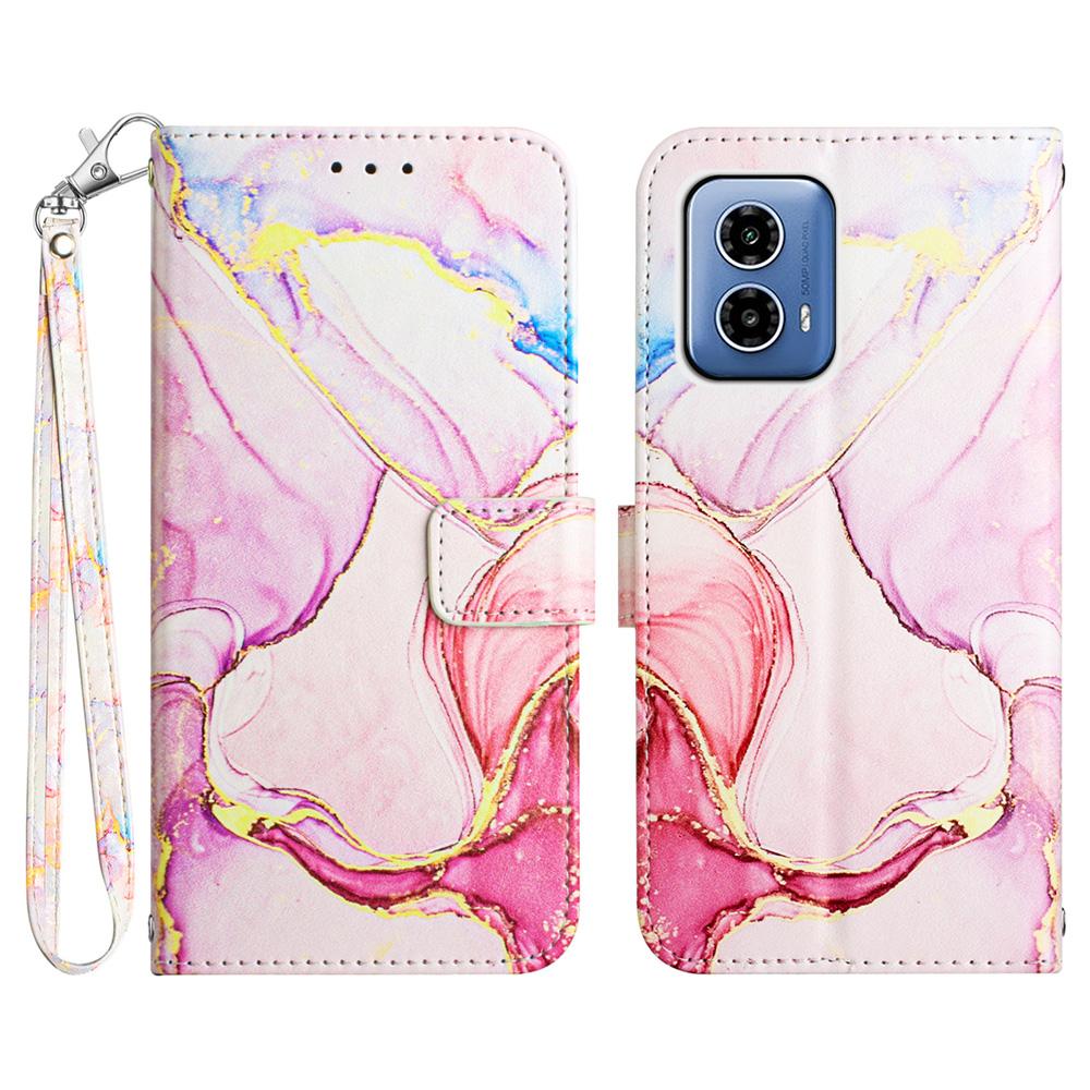 For Motorola Moto G45 5G/G34 5G Case with Strap Marble Pattern Leather Phone Cover Card Holder