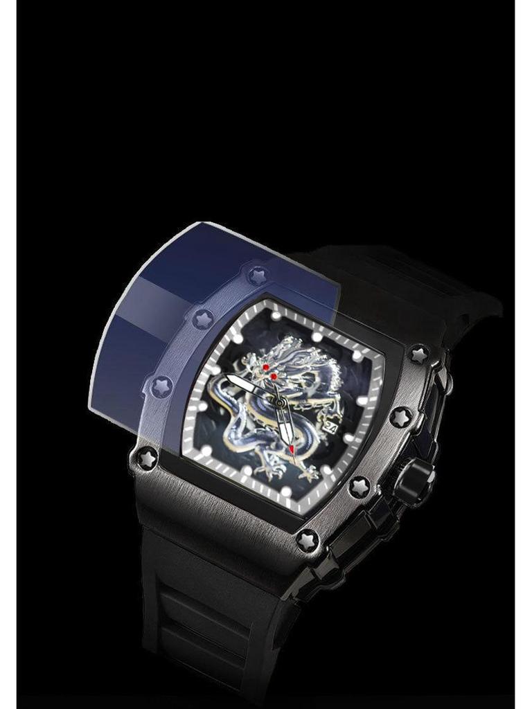 2024 Herren Tonneau Silber Drache Quarz Uhr: Lässig, Sportlich, Leuchtend, Wasserdicht, Vollautomatisch.