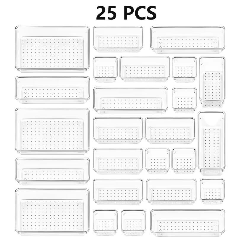 Clear Plastic Drawer Organizers Set 4-Size Versatile Bathroom and Vanity Drawer Organizer Trays