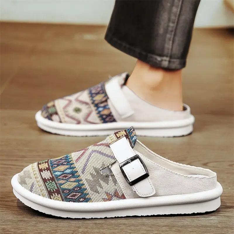 Fashion Slip-resistant Men's Shoe Flat Living Room Canvas Casual Slides Cheap Shoes Liquidation 2025 Fashion Y2k Clappers Male Slipper