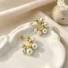 Elegant Double-Layer Pearl Back-Hanging Stud Earrings with Color-Preserved Niche Design for Women