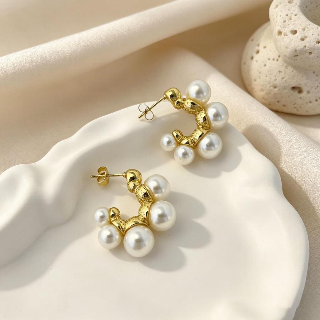 Elegant Double-Layer Pearl Back-Hanging Stud Earrings with Color-Preserved Niche Design for Women