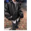 Mauroicardi Spring Autumn Short Oversized Black Soft Pu Leather Jacket Men with Hood Zipper Loose Casual Korean Fashion Clothes