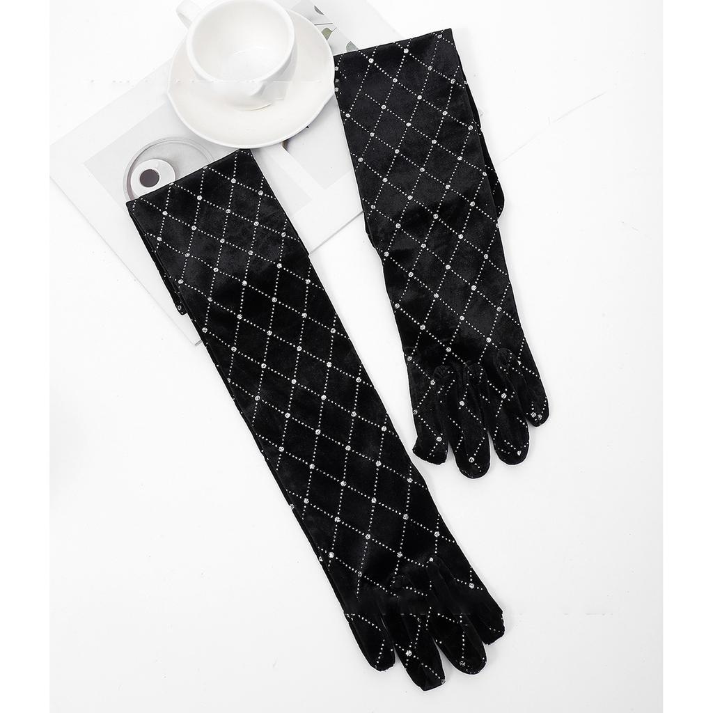 Women Rhinestone Velet Long Gloves Sparkly Glitter Fashion Opera Gloves For Party Costumes Accessories