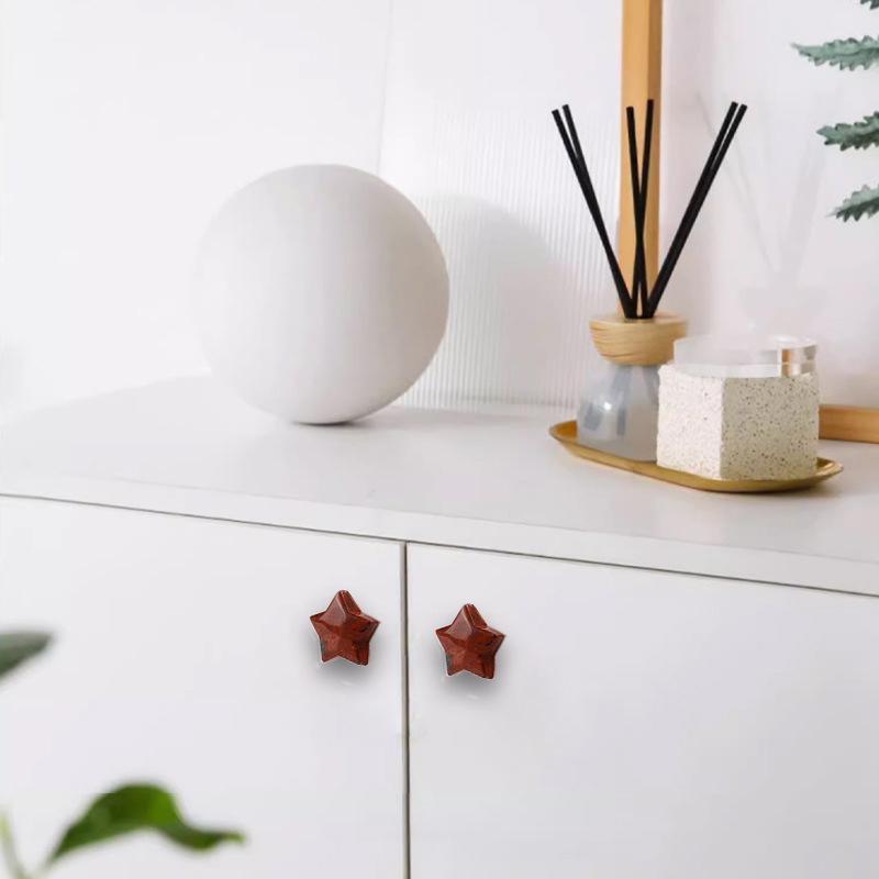 1pc Natural Crystal Furniture Handle Brass Drawer Knob Star Shape Pink White Handles For Kitchen Wine Cabinet Door Cupboard Pull