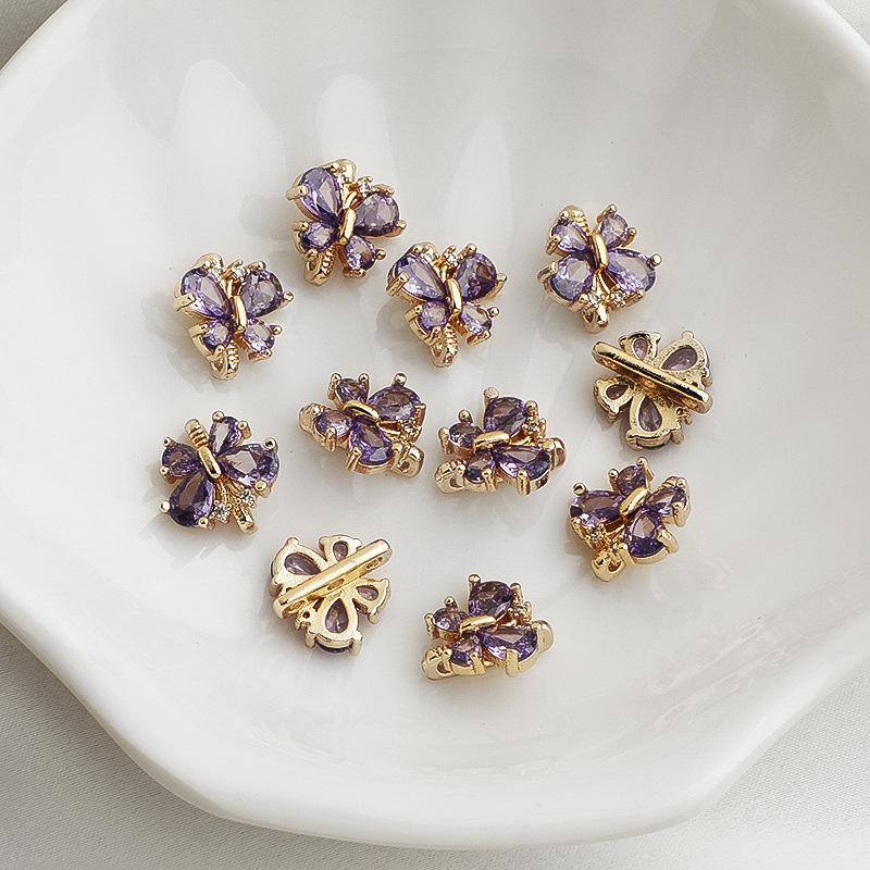 14K Gold Plated Zircon Butterfly Three-Row Spacer Beads Pearl Necklace DIY Jewelry Accessory