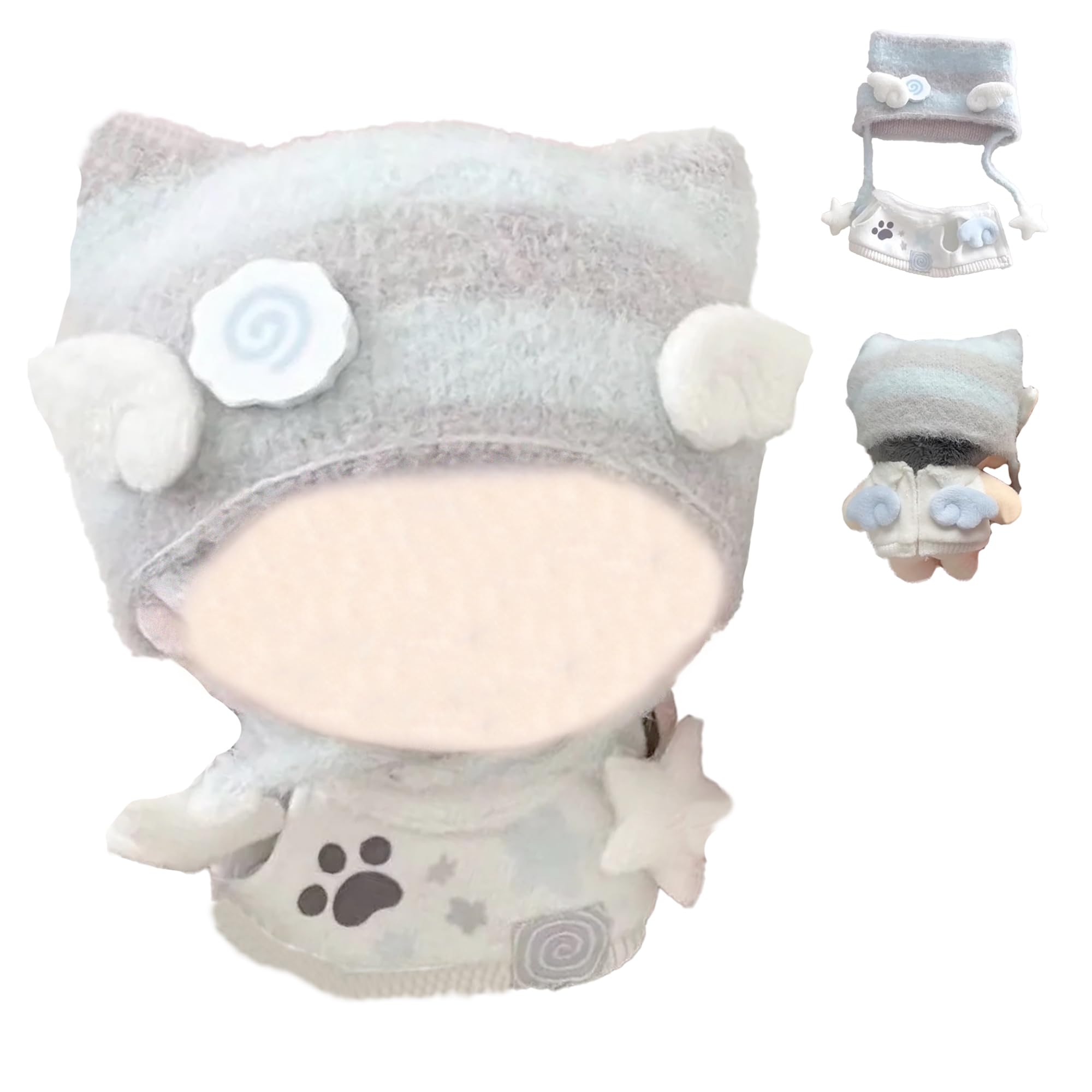 

Cat ear knit hat sweatshirt set with blue & wings, 10cm, [used] синій