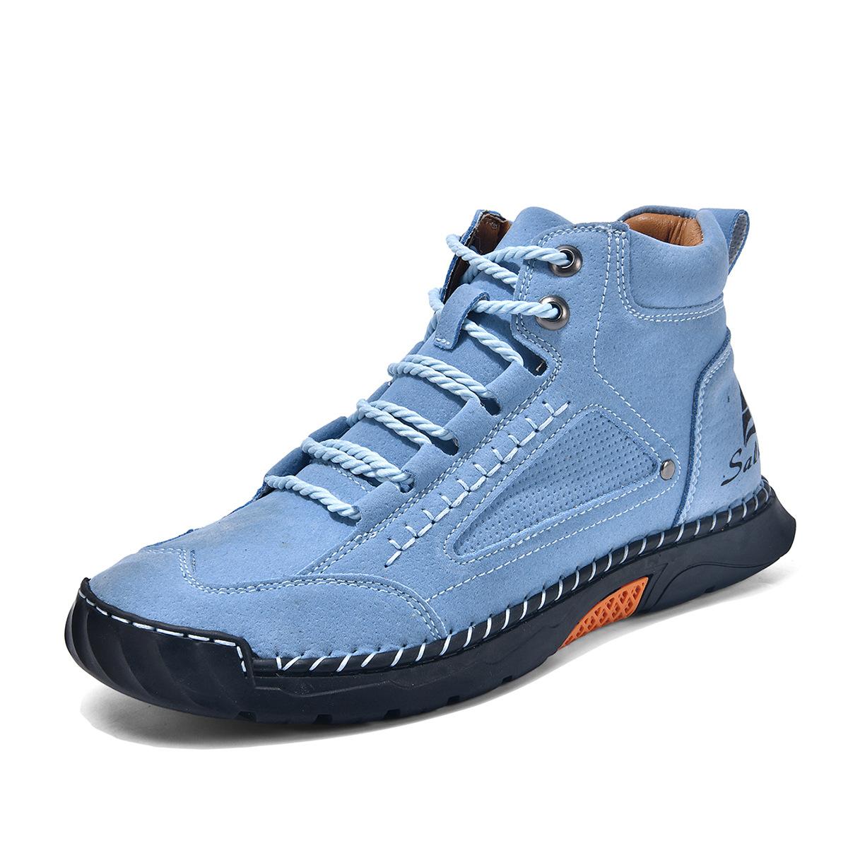 

Женские/ Мужские ботинки из ПУ кожи, Мужские модные ботильоны ручной работы с прошивкой, Повседневная обувь на шнуровке на плоской подошве 39 светло-синий