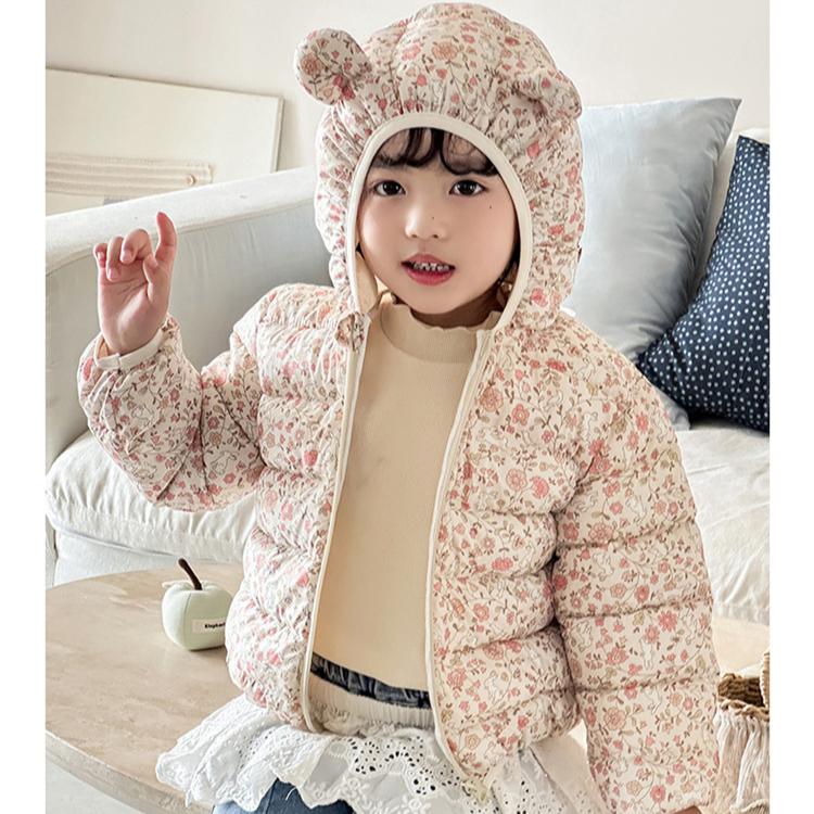 autumn cute Flower print coats Girls' warm cotton-padded children's clothes fashion style blue winter baby girl thickened short cotton-padded jacket