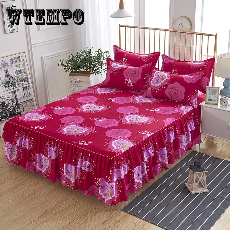 Print Soft Bed Skirt Home Bedroom Double Layers Bed Skirt Bedsheet Bed Cover Skirt Non-slip Mattress Cover Couvre Lit Bedspread