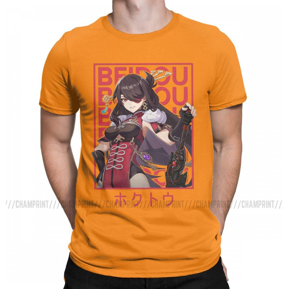 

Men s Beidou Genshin Impact T Shirts Anime Game 100% Cotton Tops Crazy Short Sleeve O Neck Tees Original T-Shirts 4XL