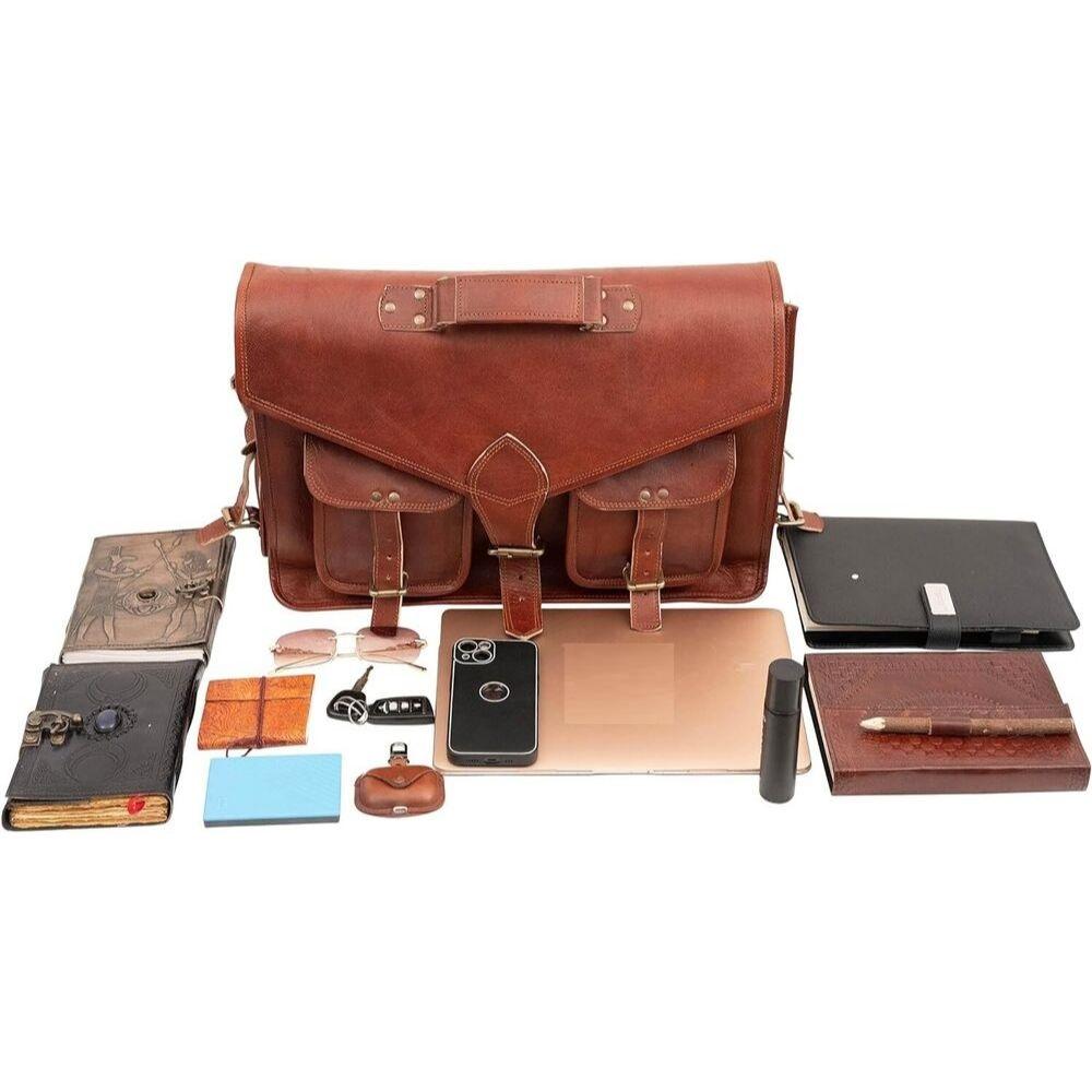 Pánská taška na notebook Real Goat Leather Vintage Brown Messenger Aktovka přes rameno