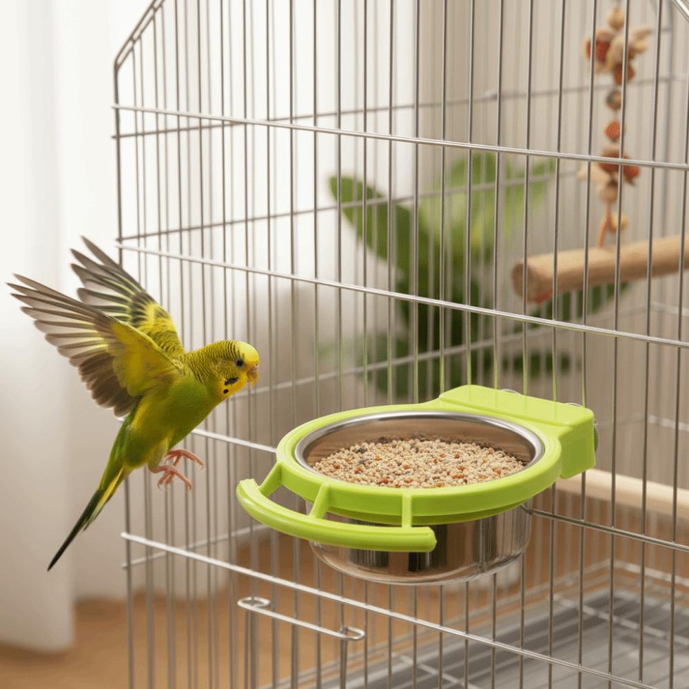 Detachable Bird Feeding Dish Stainless Steel Parrot Food Cup Bird Drinking Cup Bird Perch