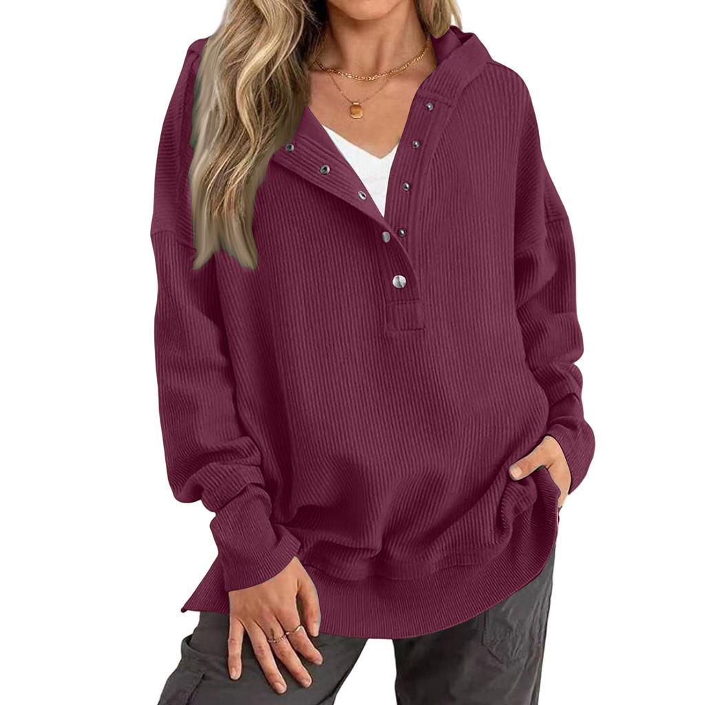 Women's Color Corduroy Hooded Long Sleeve Casual Top