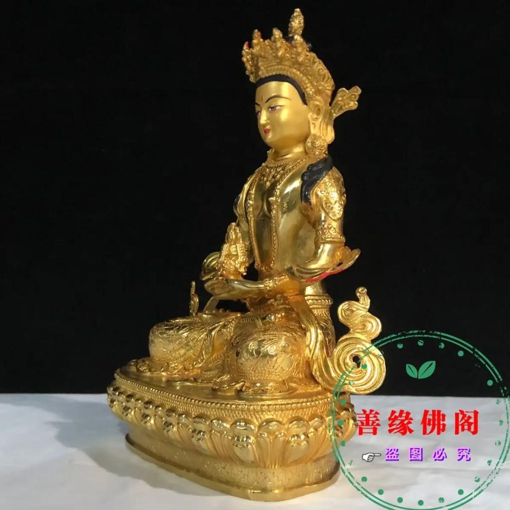One foot long-lived pure copper gilt 10 inch Tibetan bronze statue household ornament Buddhist hall living room