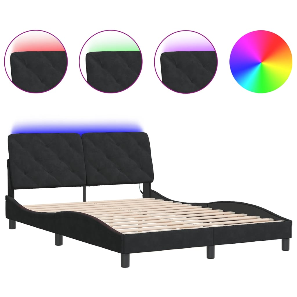 Bed Frame with LED Lights without Mattress Black 140x190 cm Velvet