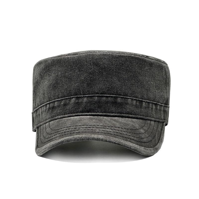 Casquette militaire à visière plate en coton grande taille Printemps Été Lavée Usée Coton pur Casquette de baseball Protection solaire extérieure Casquette d'entraînement 60-64cm black